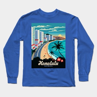 Vintage Travel Poster - Honolulu Long Sleeve T-Shirt